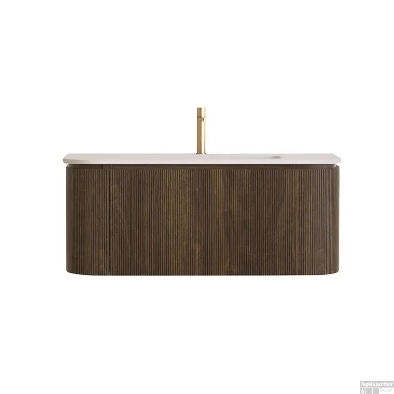 Badmeubelset Sanilux Eleganza 100 cm Solid Surface 1 Kraangat Dark Walnut Flitsaanbieding