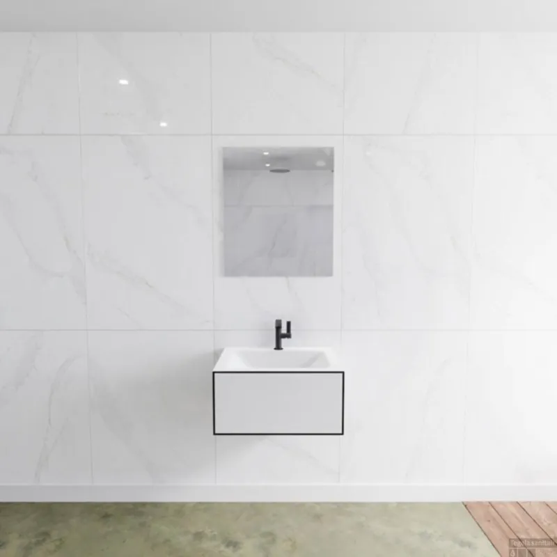 Tijdelijk Beschikbaar Badkamermeubelset Mondiaz LAGOM 60 cm met Gecentreerde Wastafel Solid Surface Met 1 Kraangat Mat Wit (1 lade)
