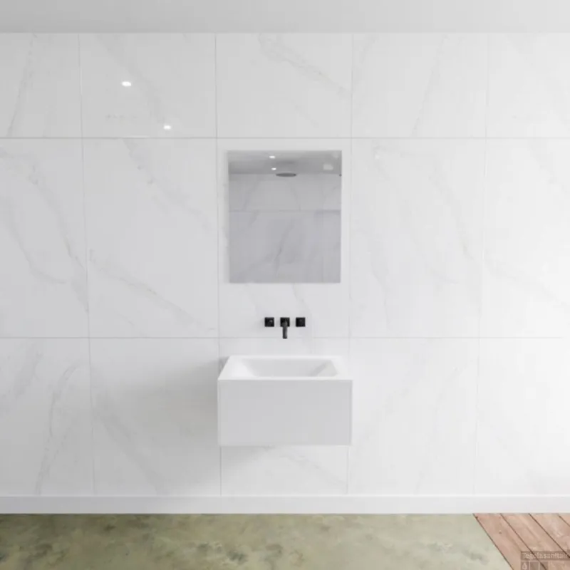Betrouwbaar Badkamermeubelset Mondiaz LAGOM 60 cm Gecentreerde Waskom Solid Surface Zonder Kraangaten Mat Wit (1 lade)