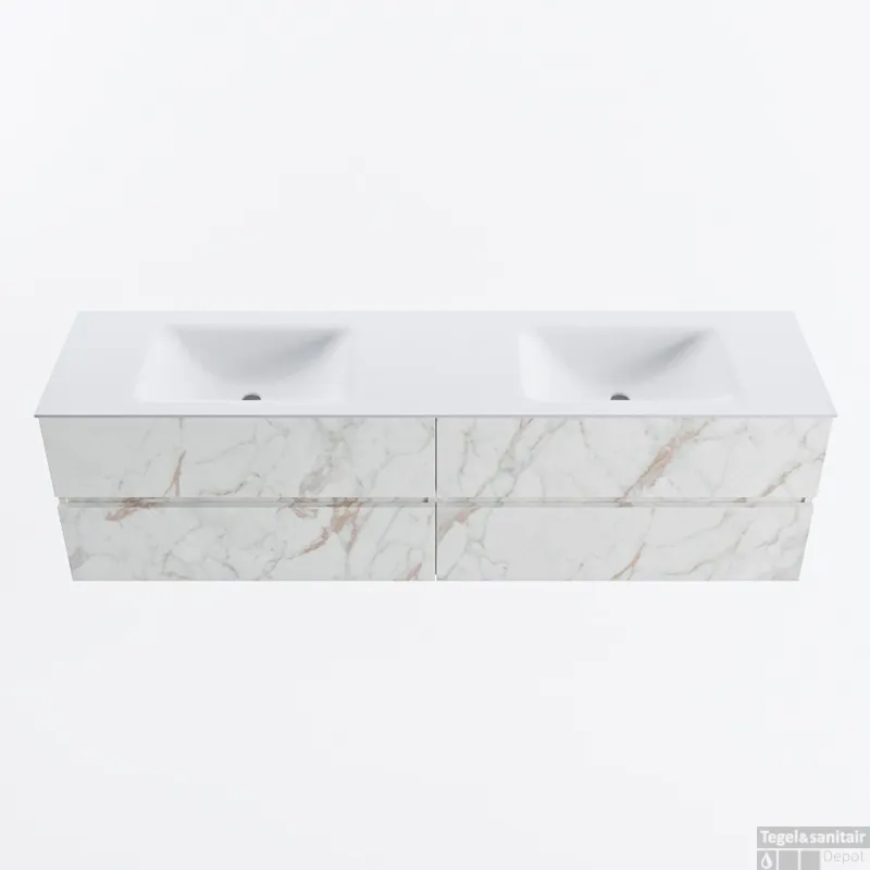 Rechtstreeks Van De Fabrikant MONDIAZ VICA 180cm badmeubel onderkast Carrara 4 lades. Wastafel CLOUD dubbel 2 kraangaten, kleur Talc.