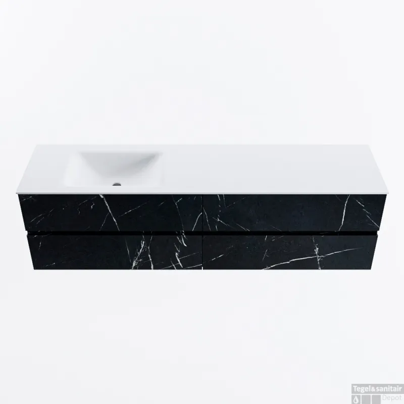 Speciale Aanbieding MONDIAZ VICA 180cm badmeubel onderkast Marquina 4 lades. Wastafel CLOUD links zonder kraangat, kleur Talc.