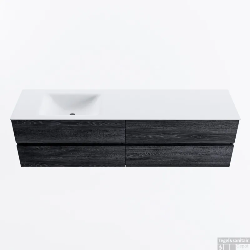 Shop Nu MONDIAZ VICA 180cm badmeubel onderkast Antracite 4 lades. Wastafel CLOUD links 1 kraangat, kleur Talc.