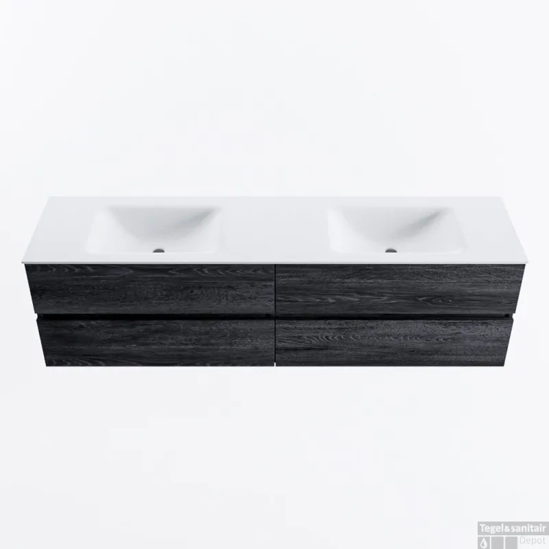 Aanbieding MONDIAZ VICA 180cm badmeubel onderkast Antracite 4 lades. Wastafel CLOUD dubbel 2 kraangaten, kleur Talc.