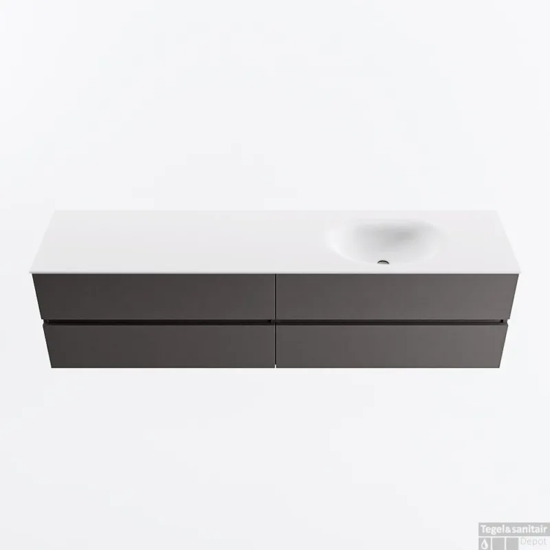 Gratis Retour MONDIAZ VICA 190cm badmeubel onderkast Dark Grey 4 lades. Wastafel MOON rechts 1 kraangat, kleur Talc.