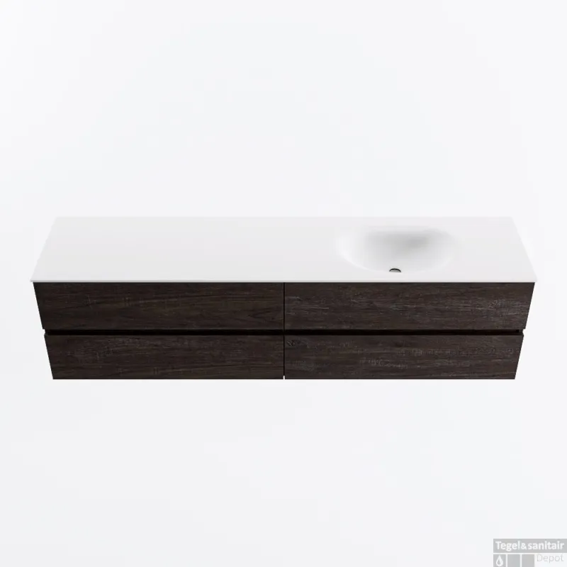 Nu Kopen MONDIAZ VICA 190cm badmeubel onderkast Dark Brown 4 lades. Wastafel MOON rechts 1 kraangat, kleur Talc.