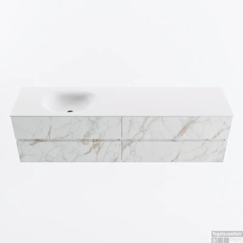 Shop Nu MONDIAZ VICA 180cm badmeubel onderkast Carrara 4 lades. Wastafel MOON links zonder kraangat, kleur Talc.