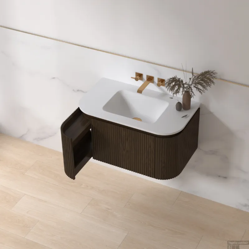 Badmeubelset Sanilux Eleganza 80 cm Keramiek Zonder Kraangat Dark Walnut Laatste Kans