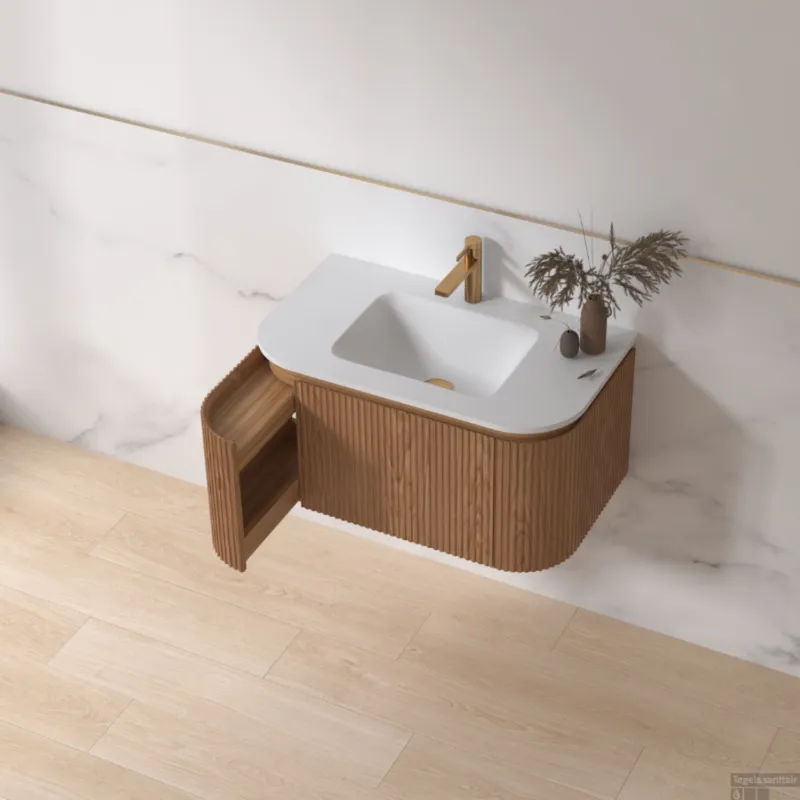 Badmeubelset Sanilux Eleganza 80 cm Keramiek 1 Kraangat Acacia Uitverkoop