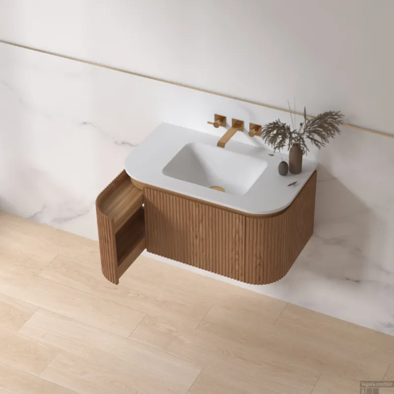 Merkproduct Badmeubelset Sanilux Eleganza 80 cm Keramiek Zonder Kraangat Acacia