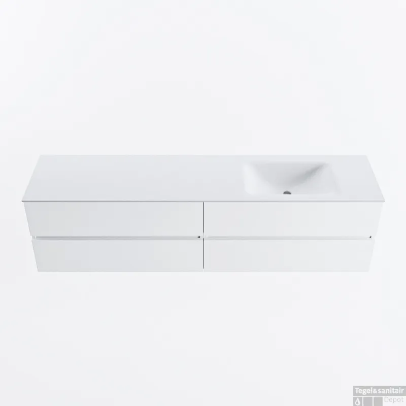 Exclusieve Aanbieding MONDIAZ VICA 190cm badmeubel onderkast Talc 4 lades. Wastafel CLOUD rechts 1 kraangat, kleur Talc.