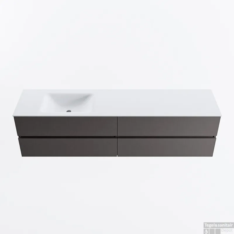 Flitsaanbieding MONDIAZ VICA 190cm badmeubel onderkast Dark Grey 4 lades. Wastafel CLOUD links 1 kraangat, kleur Talc.