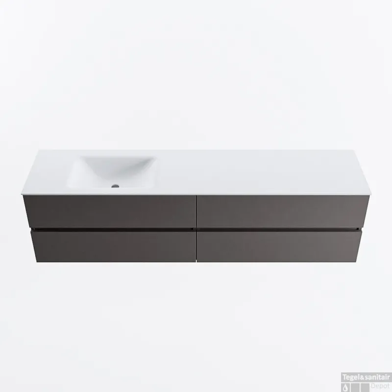 Finale Uitverkoop MONDIAZ VICA 190cm badmeubel onderkast Dark Grey 4 lades. Wastafel CLOUD links zonder kraangat, kleur Talc.