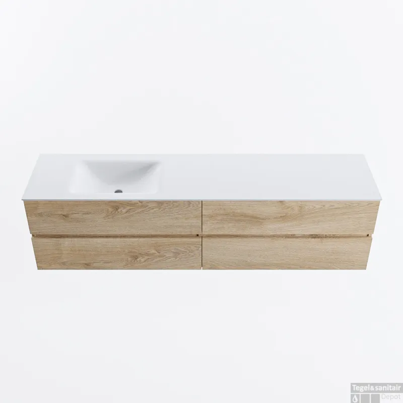 Veilige Betaling MONDIAZ VICA 190cm badmeubel onderkast Washed Oak 4 lades. Wastafel CLOUD links 1 kraangat, kleur Talc.