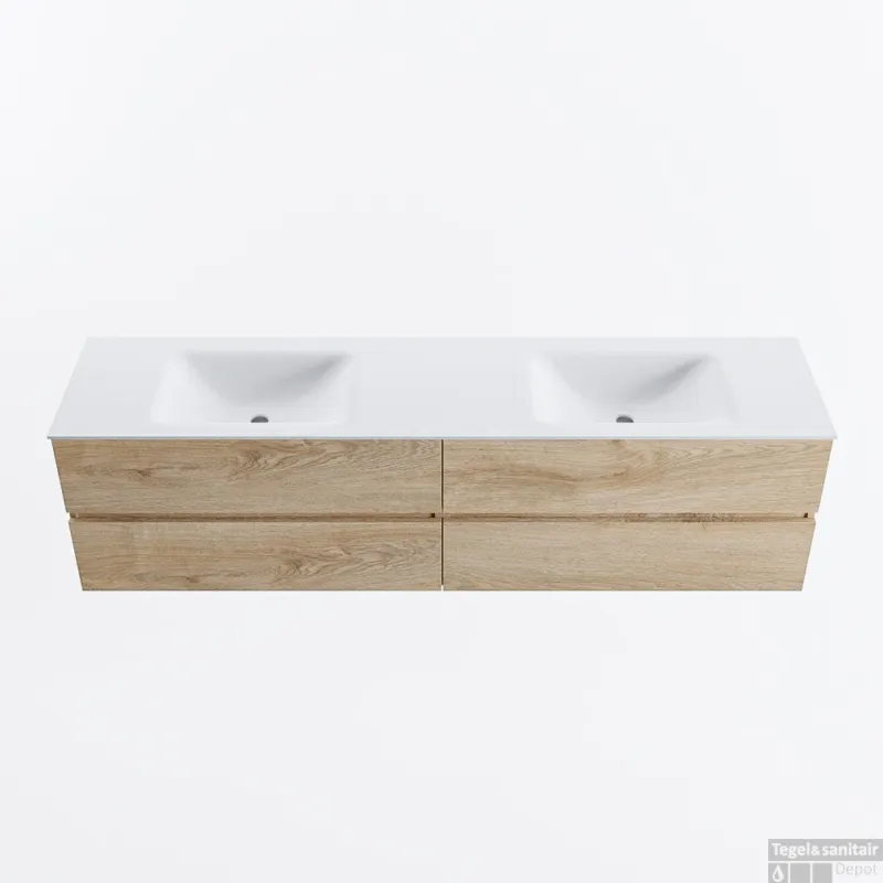 Betrouwbaar MONDIAZ VICA 190cm badmeubel onderkast Washed Oak 4 lades. Wastafel CLOUD dubbel zonder kraangat, kleur Talc.