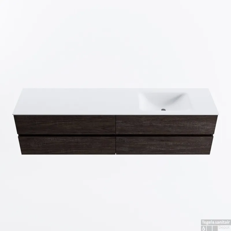 Flitsaanbieding MONDIAZ VICA 190cm badmeubel onderkast Dark Brown 4 lades. Wastafel CLOUD rechts 1 kraangat, kleur Talc.
