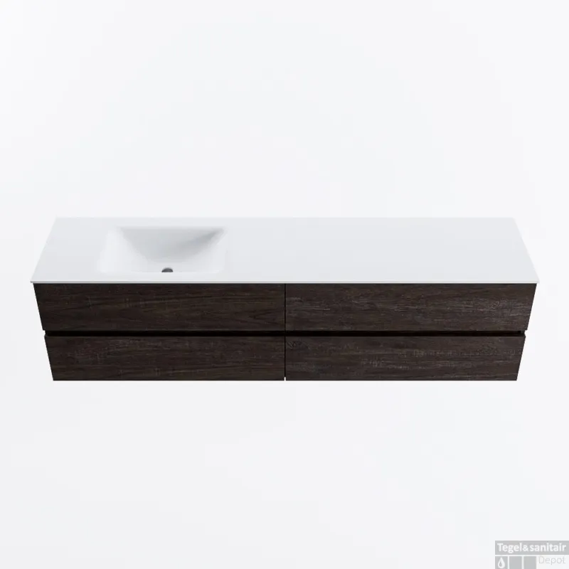 Aanbieding MONDIAZ VICA 190cm badmeubel onderkast Dark Brown 4 lades. Wastafel CLOUD links zonder kraangat, kleur Talc.