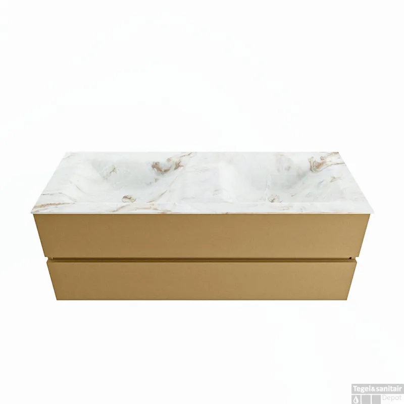 Bestseller MONDIAZ VICA-DLUX 130cm badmeubel onderkast Oro 2 lades. Inbouw wastafel CLOUD dubbel zonder kraangat, kleur Frappe.