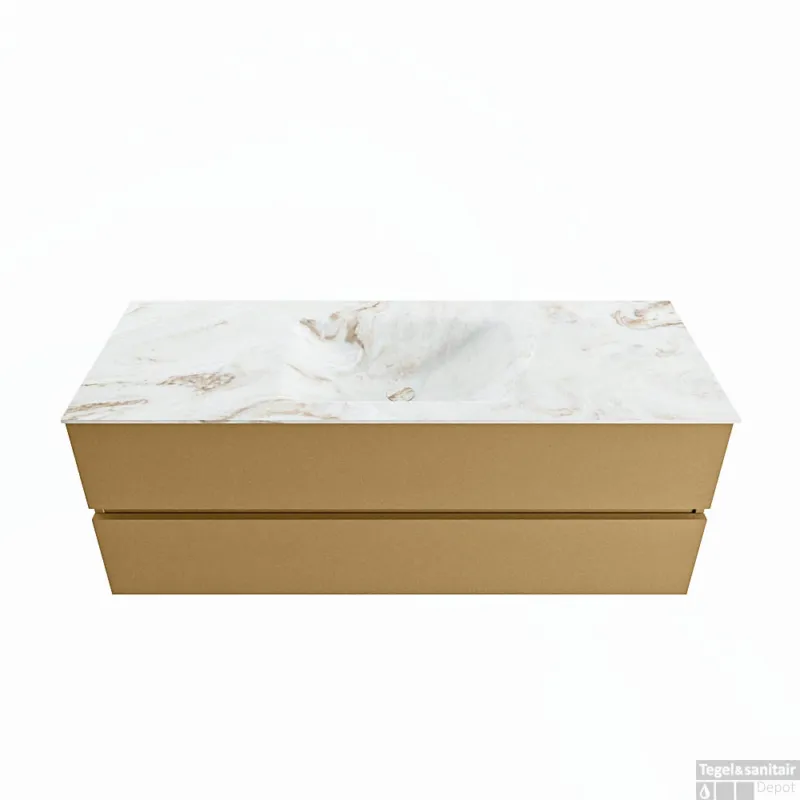 MONDIAZ VICA-DLUX 130cm badmeubel onderkast Oro 2 lades. Inbouw wastafel CLOUD midden 1 kraangat, kleur Frappe. Uitverkoop