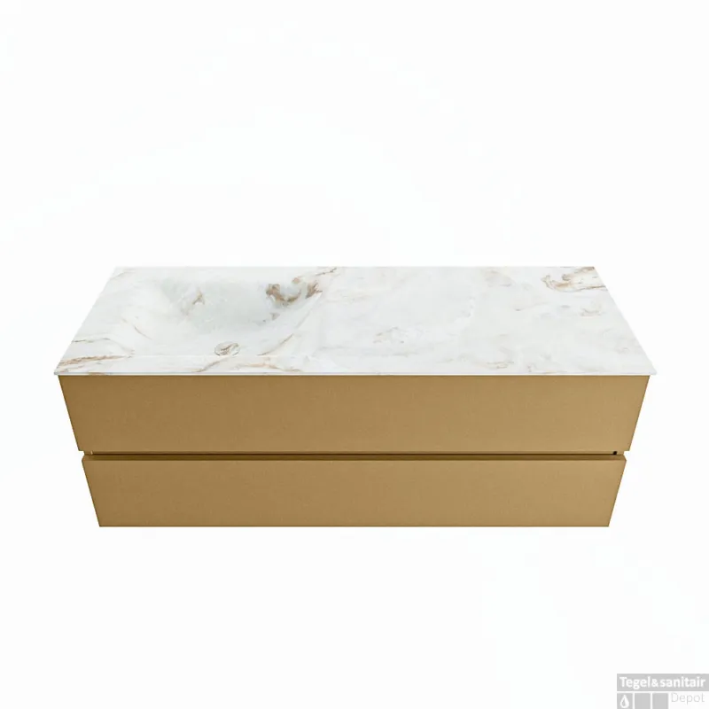 Premium MONDIAZ VICA-DLUX 130cm badmeubel onderkast Oro 2 lades. Inbouw wastafel CLOUD links 1 kraangat, kleur Frappe.