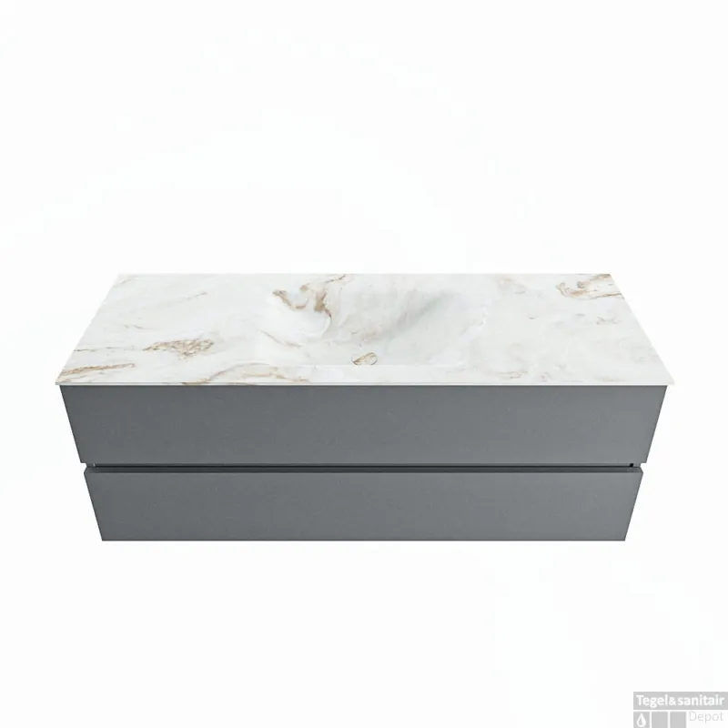 Gereduceerde Prijs MONDIAZ VICA-DLUX 130cm badmeubel onderkast Plata 2 lades. Inbouw wastafel CLOUD midden zonder kraangat, kleur Frappe.