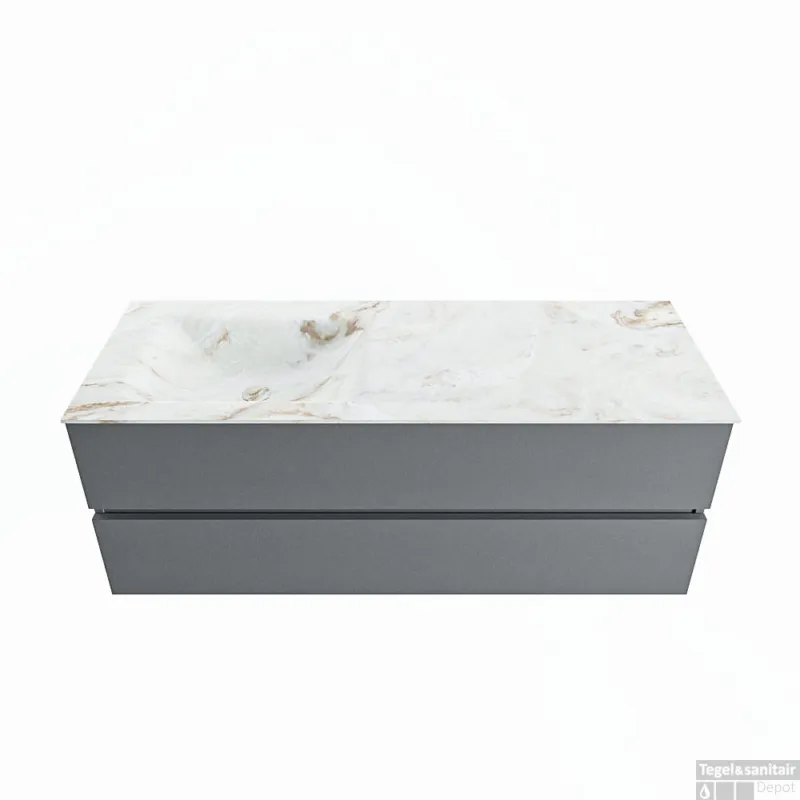 MONDIAZ VICA-DLUX 130cm badmeubel onderkast Plata 2 lades. Inbouw wastafel CLOUD links zonder kraangat, kleur Frappe. Speciale Aanbieding