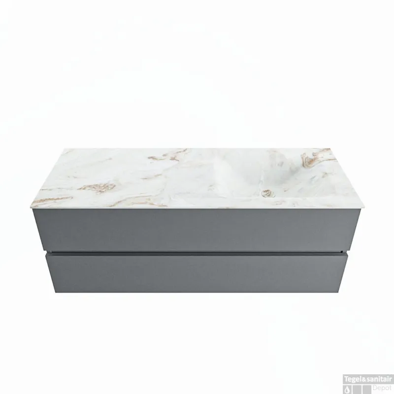 MONDIAZ VICA-DLUX 130cm badmeubel onderkast Plata 2 lades. Inbouw wastafel CLOUD rechts zonder kraangat, kleur Frappe. Hoge Kwaliteit