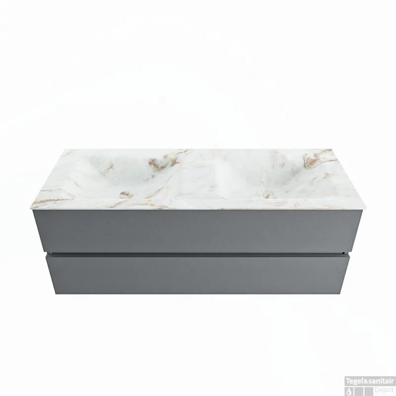 MONDIAZ VICA-DLUX 130cm badmeubel onderkast Plata 2 lades. Inbouw wastafel CLOUD dubbel zonder kraangat, kleur Frappe. Nieuw