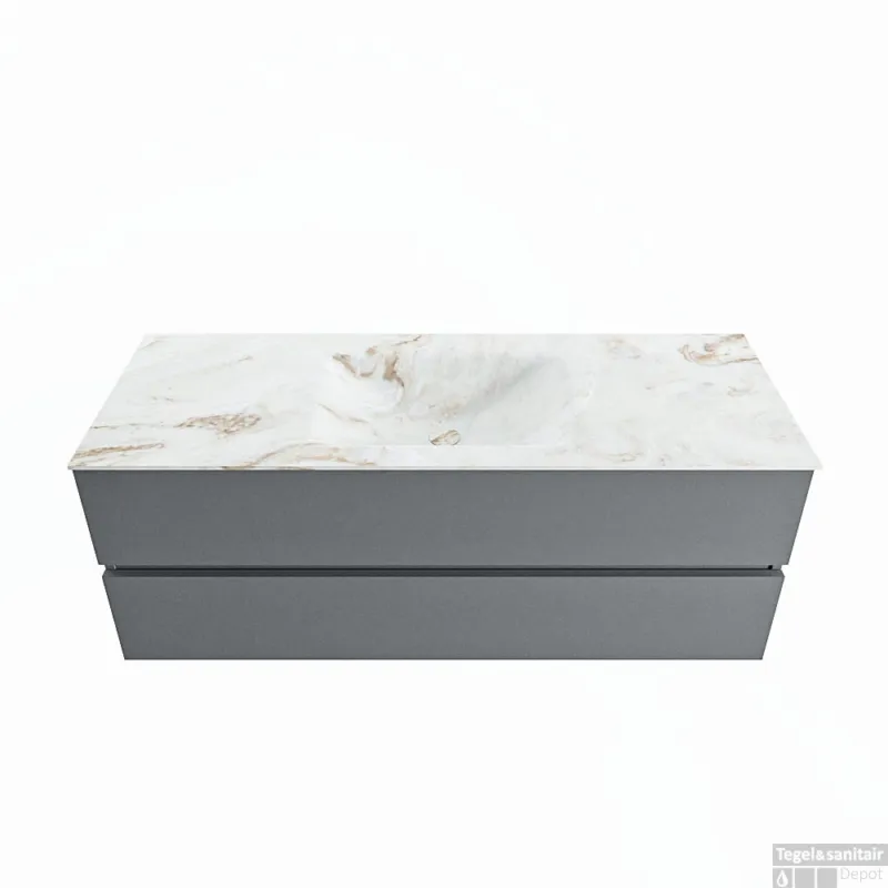 Bestel Nu MONDIAZ VICA-DLUX 130cm badmeubel onderkast Plata 2 lades. Inbouw wastafel CLOUD midden 1 kraangat, kleur Frappe.