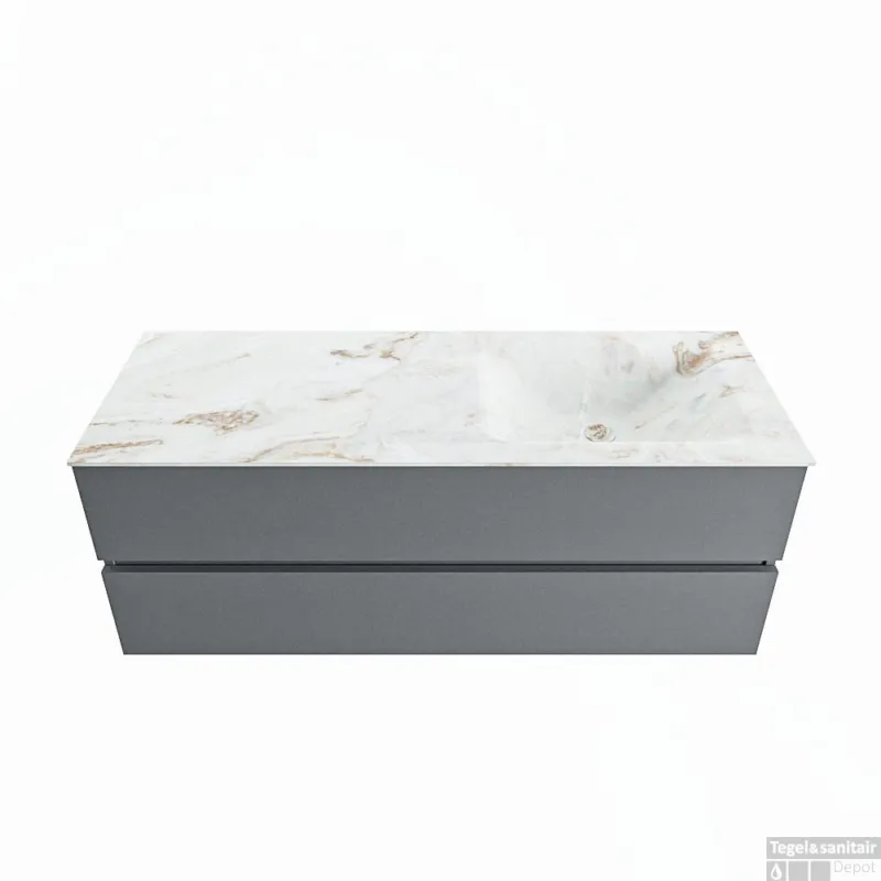 MONDIAZ VICA-DLUX 130cm badmeubel onderkast Plata 2 lades. Inbouw wastafel CLOUD rechts 1 kraangat, kleur Frappe. Superprijs