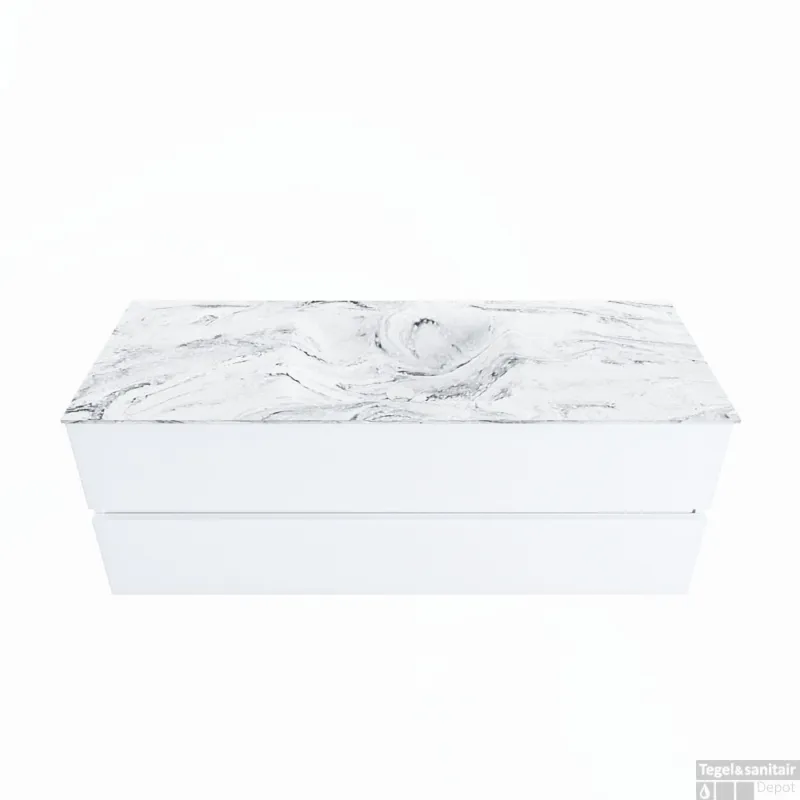 MONDIAZ VICA-DLUX 130cm badmeubel onderkast Talc 2 lades. Inbouw wastafel CLOUD midden zonder kraangat, kleur Glace. Gereduceerde Prijs