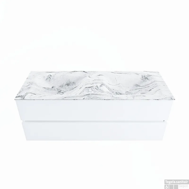 Gratis Retour MONDIAZ VICA-DLUX 130cm badmeubel onderkast Talc 2 lades. Inbouw wastafel CLOUD dubbel zonder kraangat, kleur Glace.