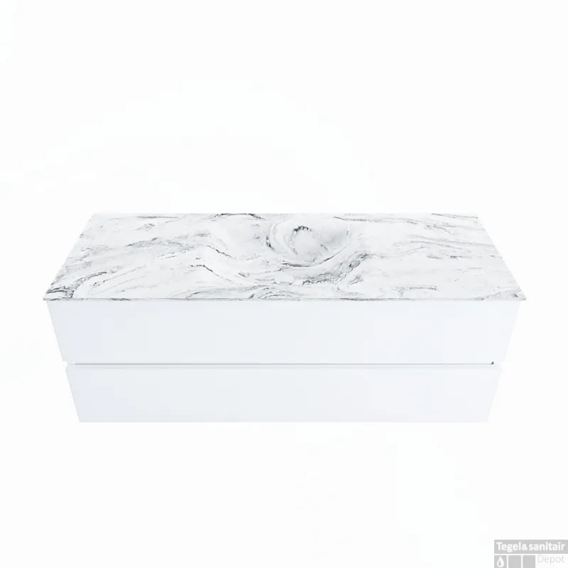 Beperkt Aanbod MONDIAZ VICA-DLUX 130cm badmeubel onderkast Talc 2 lades. Inbouw wastafel CLOUD midden 1 kraangat, kleur Glace.