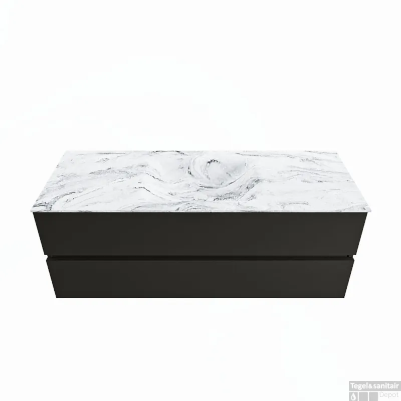 MONDIAZ VICA-DLUX 130cm badmeubel onderkast Urban 2 lades. Inbouw wastafel CLOUD midden zonder kraangat, kleur Glace. Express Levering