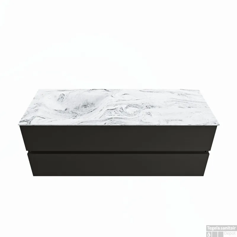 MONDIAZ VICA-DLUX 130cm badmeubel onderkast Urban 2 lades. Inbouw wastafel CLOUD links zonder kraangat, kleur Glace. Finale Uitverkoop