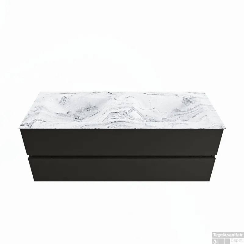 MONDIAZ VICA-DLUX 130cm badmeubel onderkast Urban 2 lades. Inbouw wastafel CLOUD dubbel zonder kraangat, kleur Glace. Finale Uitverkoop