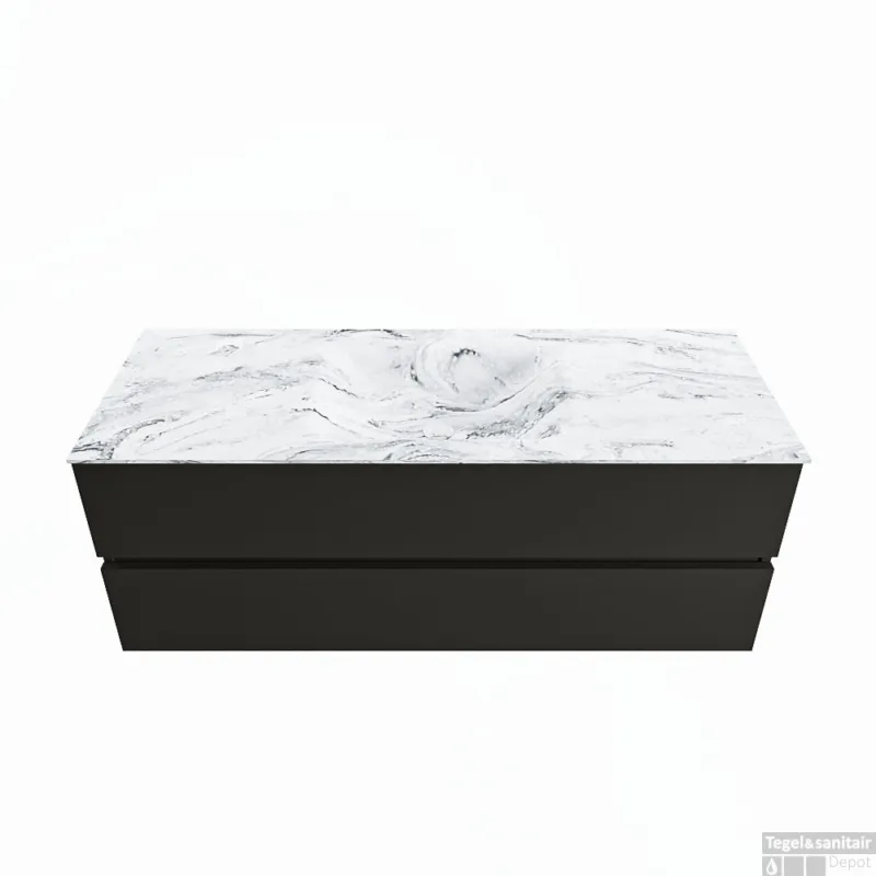 Hoge Kwaliteit MONDIAZ VICA-DLUX 130cm badmeubel onderkast Urban 2 lades. Inbouw wastafel CLOUD midden 1 kraangat, kleur Glace.
