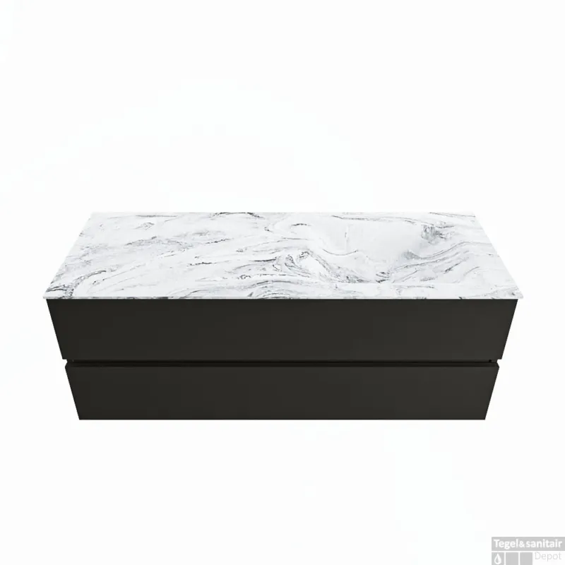 Direct Verzonden MONDIAZ VICA-DLUX 130cm badmeubel onderkast Urban 2 lades. Inbouw wastafel CLOUD rechts 1 kraangat, kleur Glace.