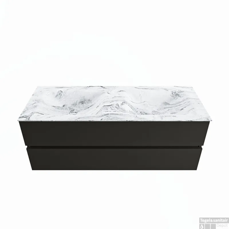 MONDIAZ VICA-DLUX 130cm badmeubel onderkast Urban 2 lades. Inbouw wastafel CLOUD dubbel 2 kraangaten, kleur Glace. Gecertificeerd