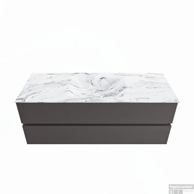 Gereduceerde Prijs MONDIAZ VICA-DLUX 130cm badmeubel onderkast Dark grey 2 lades. Inbouw wastafel CLOUD midden 1 kraangat, kleur Glace.