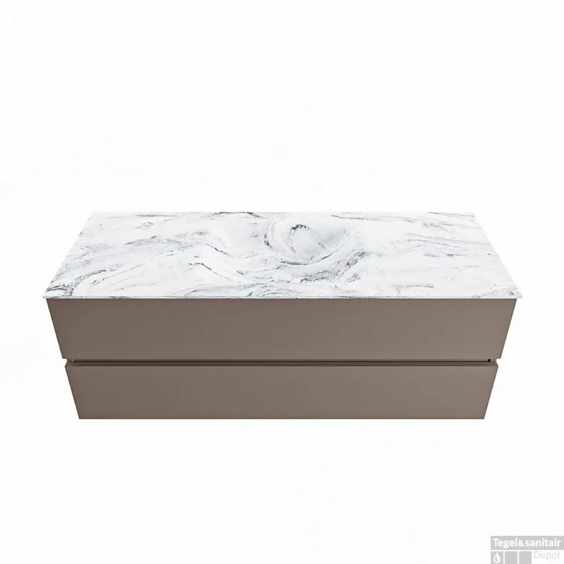 MONDIAZ VICA-DLUX 130cm badmeubel onderkast Smoke 2 lades. Inbouw wastafel CLOUD midden zonder kraangat, kleur Glace. Must-Have