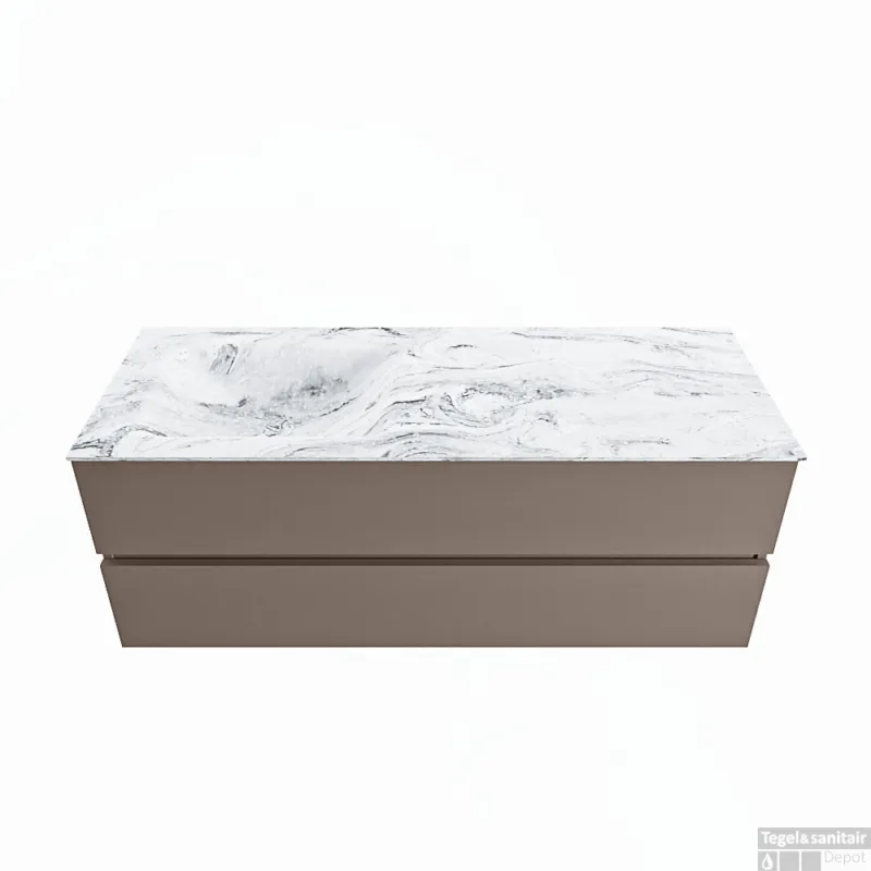 MONDIAZ VICA-DLUX 130cm badmeubel onderkast Smoke 2 lades. Inbouw wastafel CLOUD links zonder kraangat, kleur Glace. Koopje