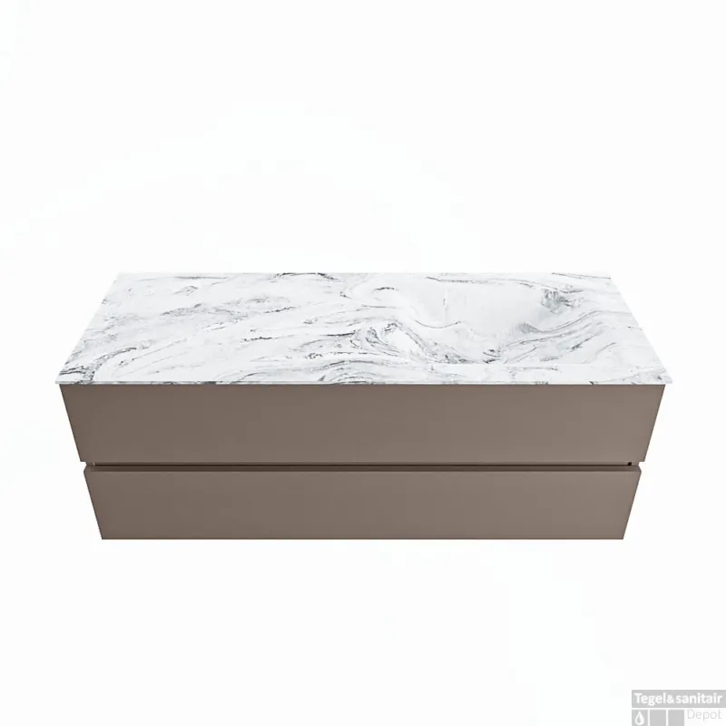 Bestel Nu MONDIAZ VICA-DLUX 130cm badmeubel onderkast Smoke 2 lades. Inbouw wastafel CLOUD rechts zonder kraangat, kleur Glace.
