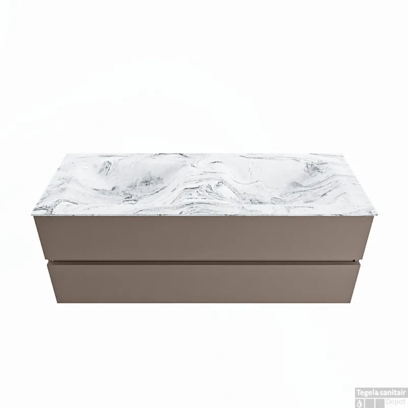 MONDIAZ VICA-DLUX 130cm badmeubel onderkast Smoke 2 lades. Inbouw wastafel CLOUD dubbel zonder kraangat, kleur Glace. Favoriet