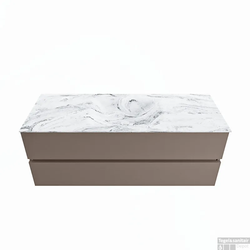 Uitverkoop MONDIAZ VICA-DLUX 130cm badmeubel onderkast Smoke 2 lades. Inbouw wastafel CLOUD midden 1 kraangat, kleur Glace.