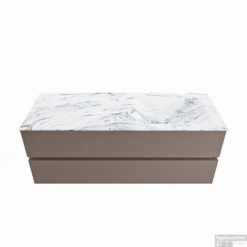 Beperkt Aanbod MONDIAZ VICA-DLUX 130cm badmeubel onderkast Smoke 2 lades. Inbouw wastafel CLOUD rechts 1 kraangat, kleur Glace.