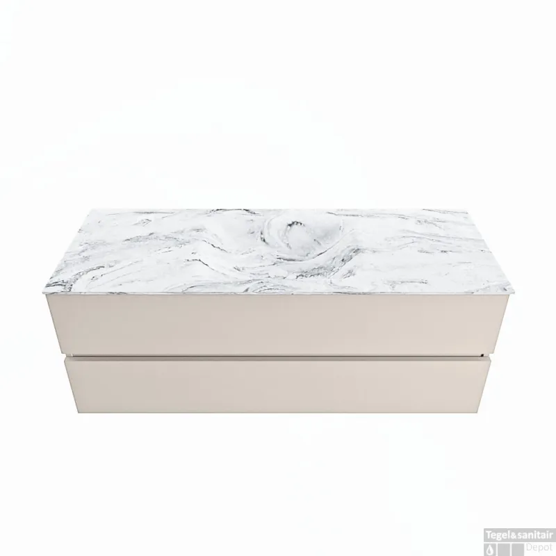 MONDIAZ VICA-DLUX 130cm badmeubel onderkast Linen 2 lades. Inbouw wastafel CLOUD midden 1 kraangat, kleur Glace. Koop Vandaag