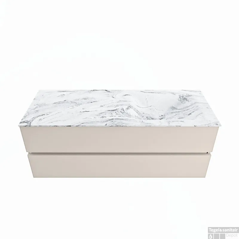 MONDIAZ VICA-DLUX 130cm badmeubel onderkast Linen 2 lades. Inbouw wastafel CLOUD rechts 1 kraangat, kleur Glace. Favoriet