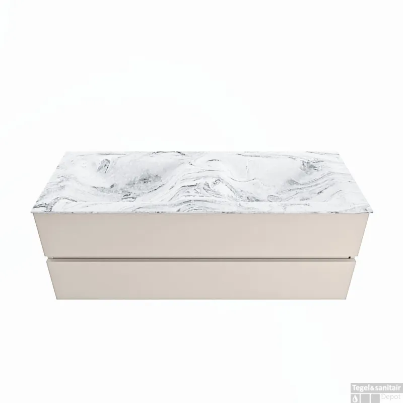 Tijdelijk Beschikbaar MONDIAZ VICA-DLUX 130cm badmeubel onderkast Linen 2 lades. Inbouw wastafel CLOUD dubbel 2 kraangaten, kleur Glace.