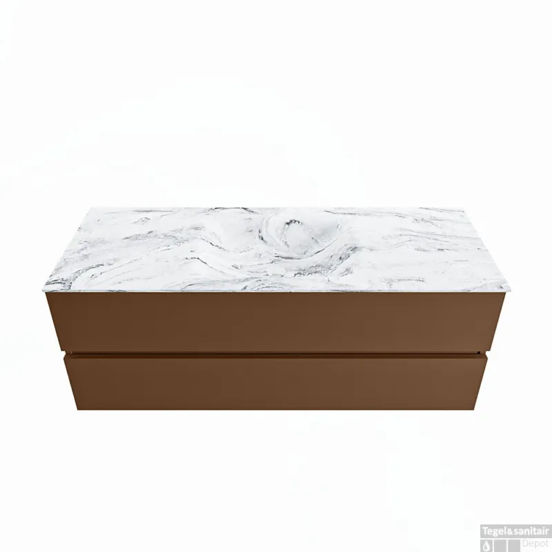 MONDIAZ VICA-DLUX 130cm badmeubel onderkast Rust 2 lades. Inbouw wastafel CLOUD midden zonder kraangat, kleur Glace. Aanbieding