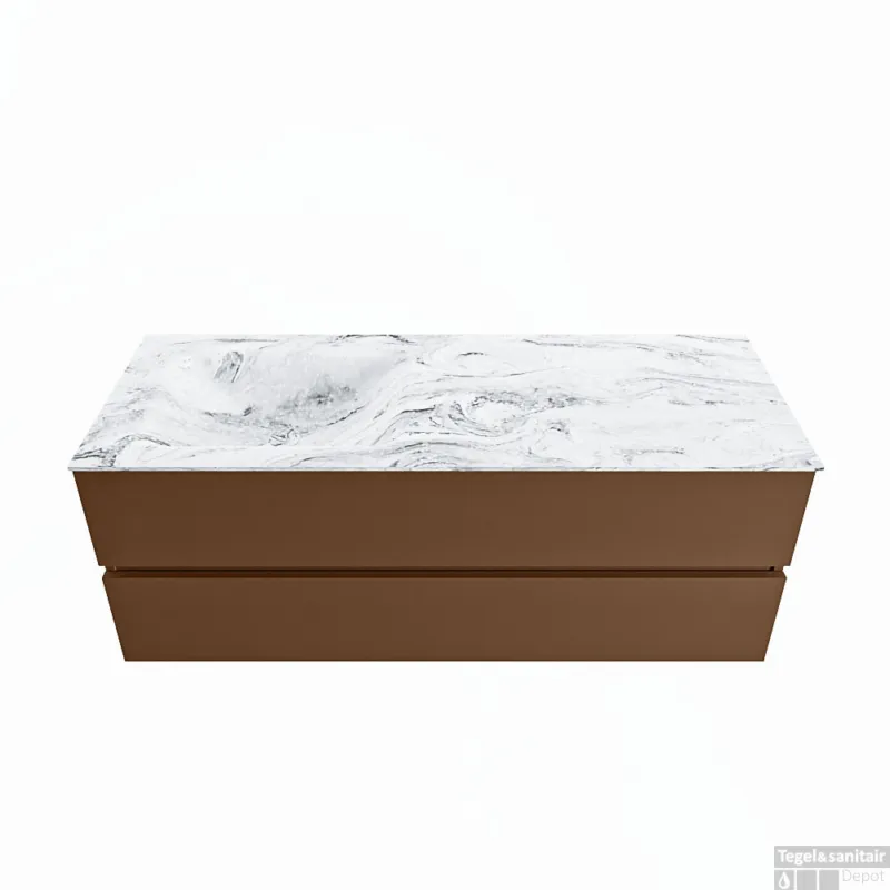 Favoriet MONDIAZ VICA-DLUX 130cm badmeubel onderkast Rust 2 lades. Inbouw wastafel CLOUD links zonder kraangat, kleur Glace.
